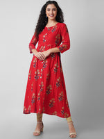 Thumbnail for Kalini Women Red floral Printed Thread Work Handloom Kurta - Distacart