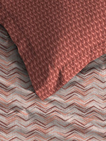 Thumbnail for MYTRIDENT Peach Maroon Geometric Pure Cotton 144 TC Queen Bedsheet Pillow Covers - Distacart