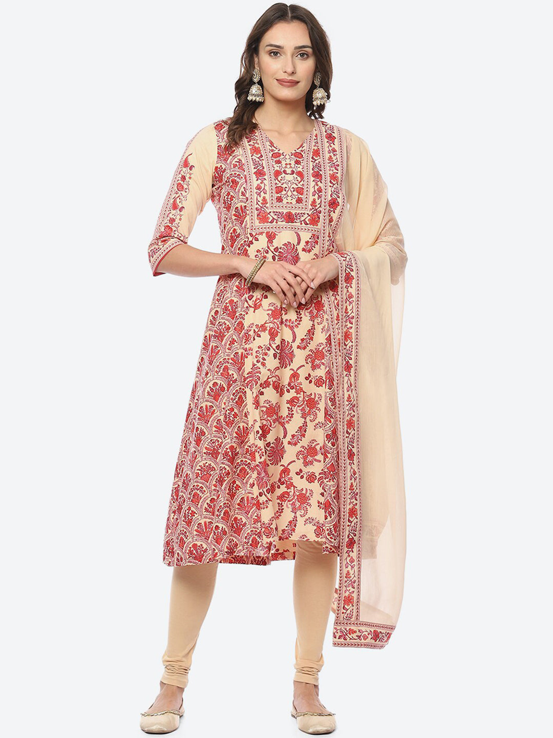 Biba Women Plus Size Floral Printed Kurta With Churidar & Dupatta - Distacart