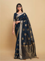 Thumbnail for Sangria Navy Blue Ethnic Motifs Woven Design Zari Saree - Distacart