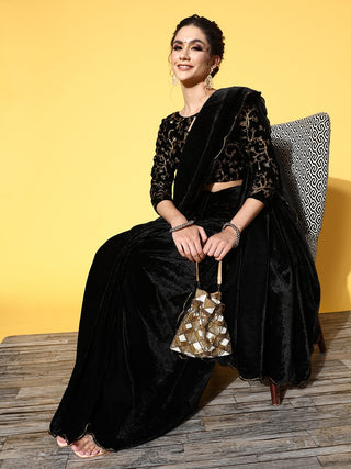 Mitera Solid Saree with Embroidered border - Distacart