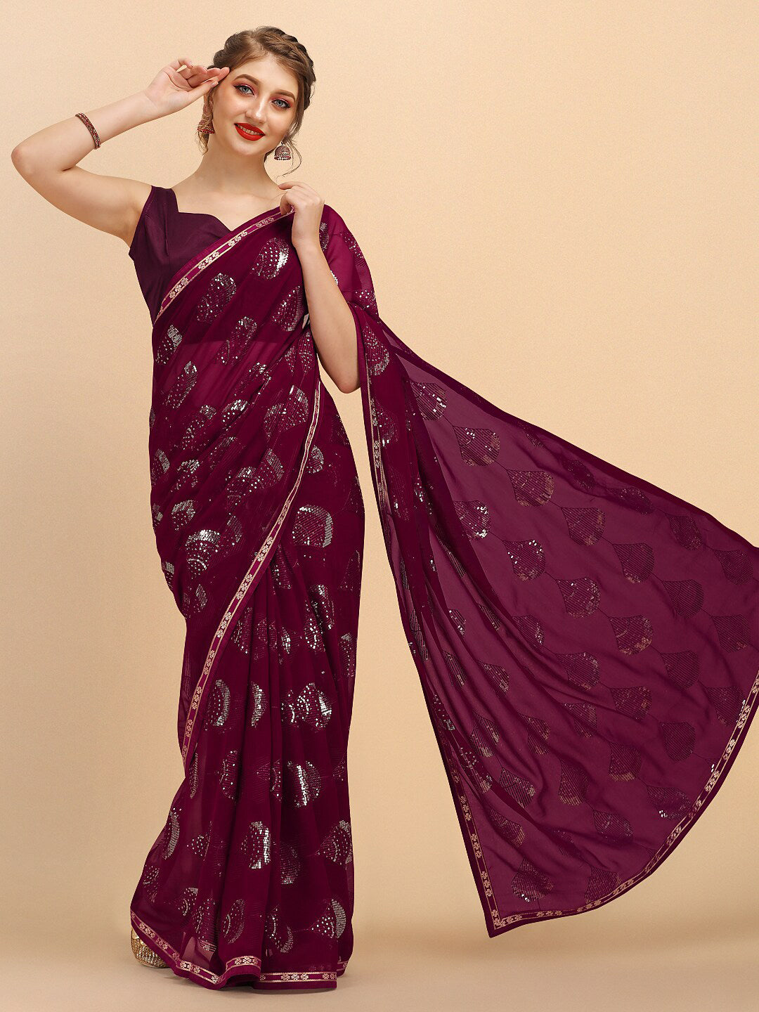 Sangria Women Burgundy Sarees - Distacart