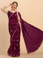Thumbnail for Sangria Women Burgundy Sarees - Distacart