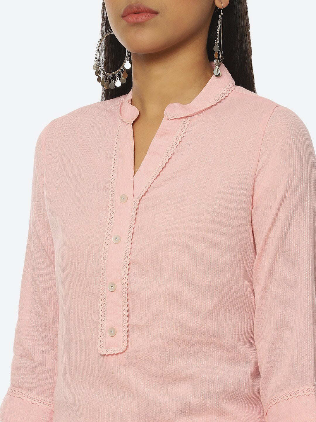 Biba Women Plus Size Pure Cotton Striped Mandarin Collar Kurta - Distacart