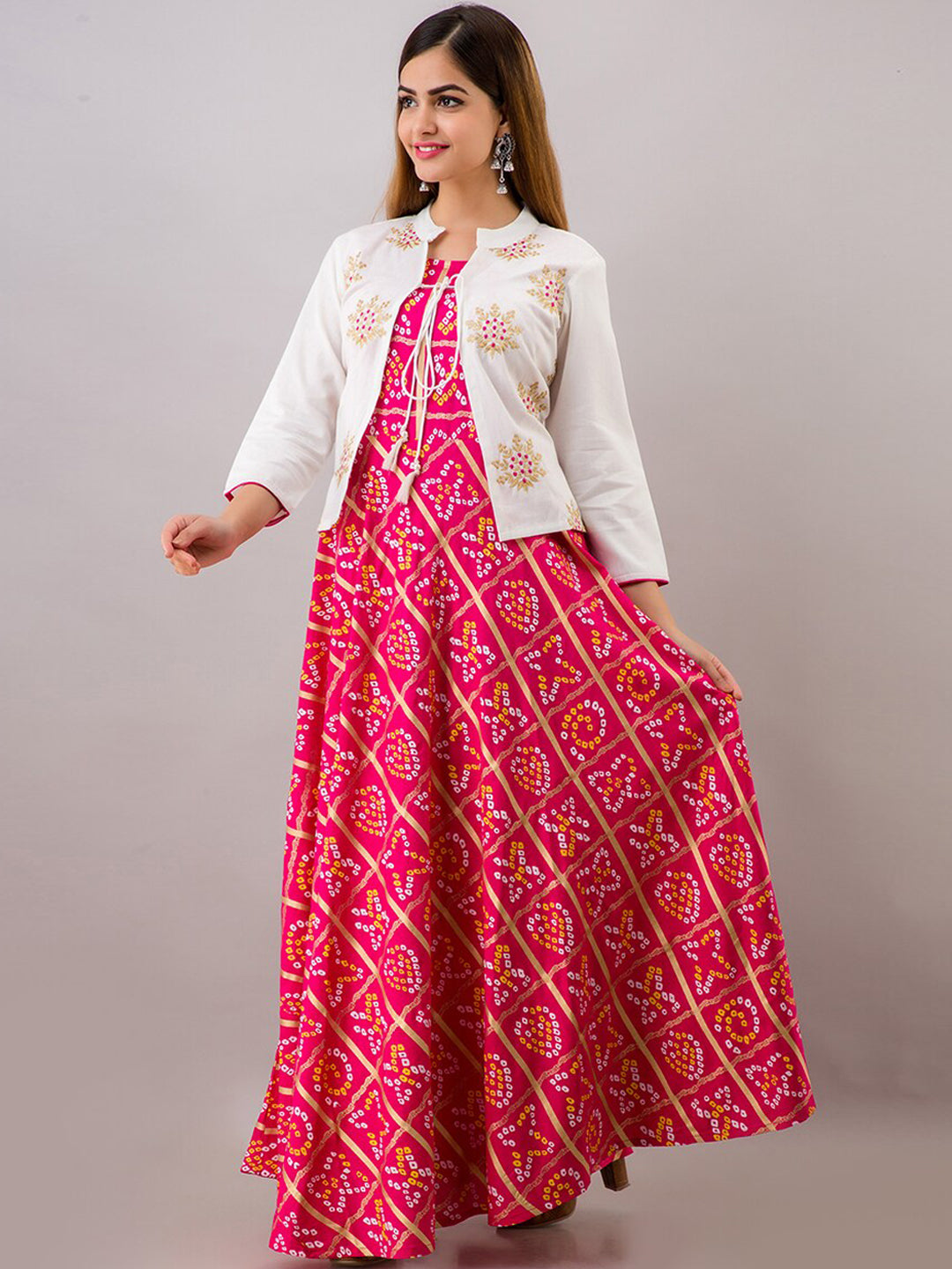 Kalini Women Pink Bandhani Printed Anarkali Kurta - Distacart