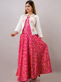 Thumbnail for Kalini Women Pink Bandhani Printed Anarkali Kurta - Distacart