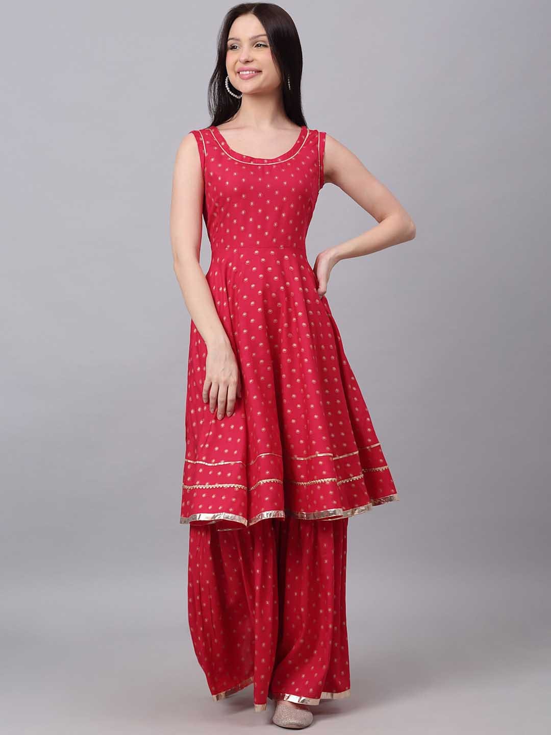 Kalini Women Pink Empire Gotta Patti Kurta with Palazzos - Distacart