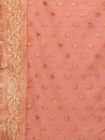 Thumbnail for Mitera Peach-Coloured & Gold Floral Woven Design Silk Blend Banarasi Saree - Distacart