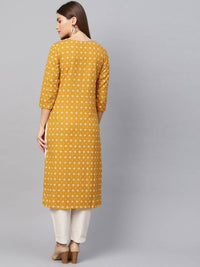 Thumbnail for Yufta Women Mustard Yellow & Off-White Block Print Kurta with Trouser