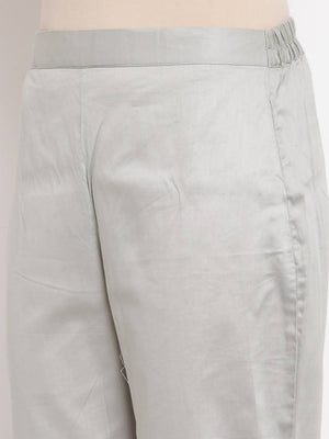 Myshka Beautiful Women's Grey Cotton Solid Casual Trouser
