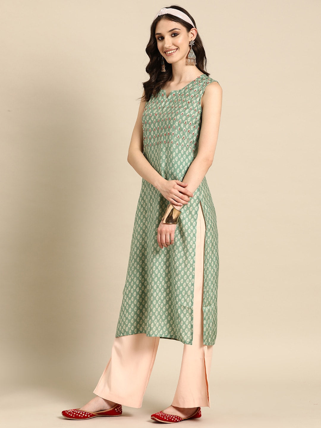 Sangria Women Ethnic Motifs Printed Thread Work Kurta - Distacart