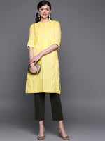 Thumbnail for Biba Women Yellow Striped Straight Kurta - Distacart