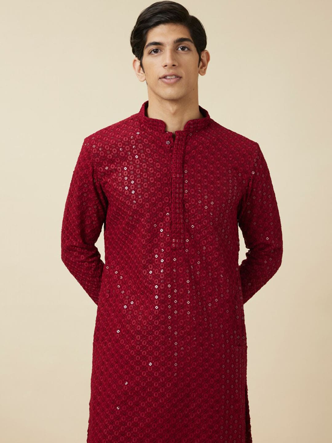 Manyavar Floral Chikankari Embroidered Kurta With Pyjamas - Distacart