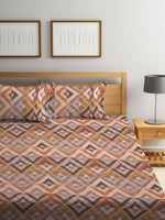 Thumbnail for BOMBAY DYEING Epigram Brown & Yellow Ethnic Cotton 120 TC Queen Bedsheet & Pillow Covers - Distacart