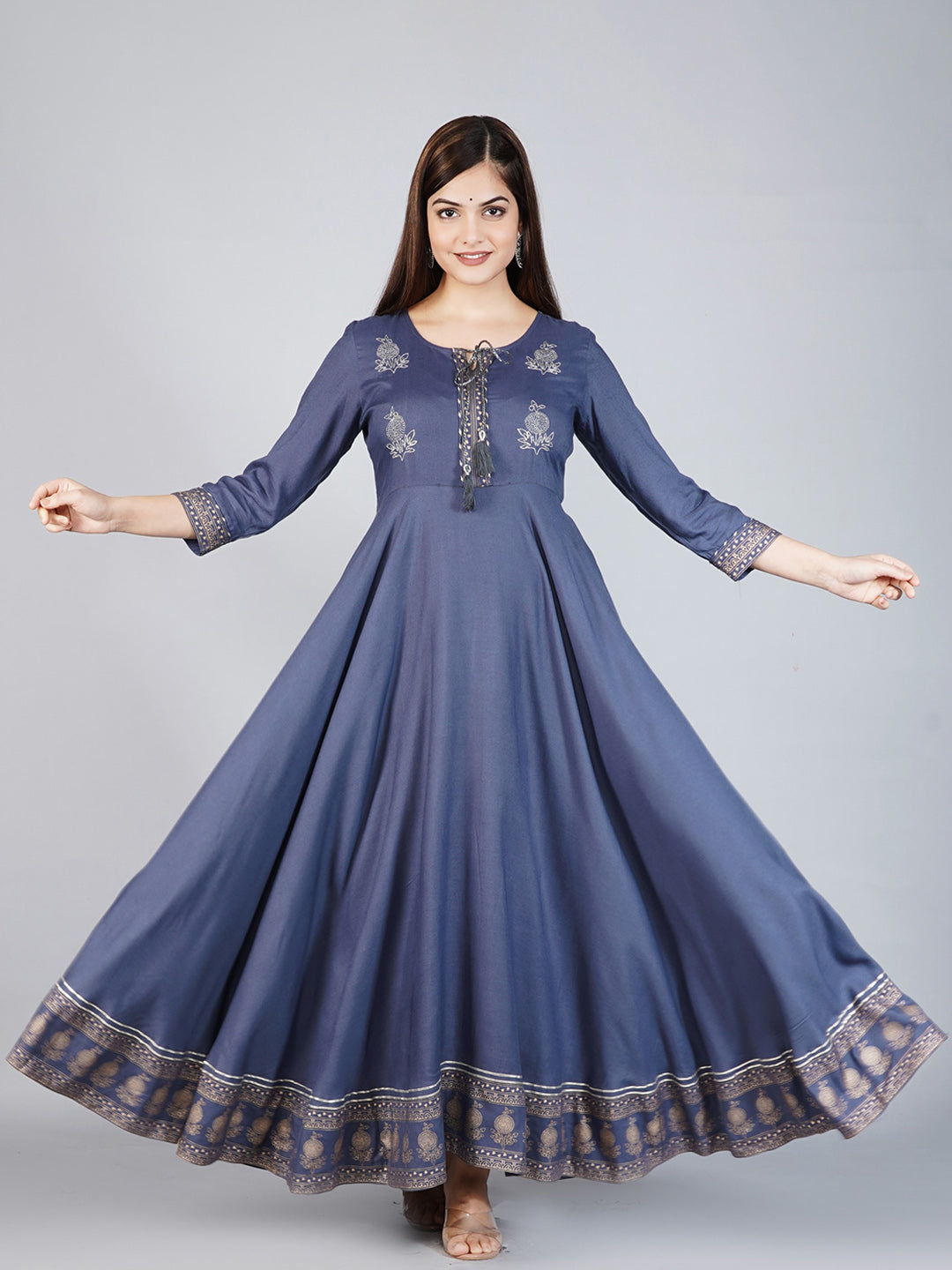 Kalini Women Grey Ethnic Motifs Embroidered Anarkali Kurta - Distacart