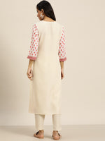 Thumbnail for Sangria Women White & Maroon Paisley Printed Kurta with Trousers - Distacart