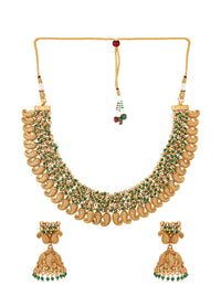 Thumbnail for Aadita Gold-Plated Green Pearls Beaded Choker Jewellery Set - Distacart