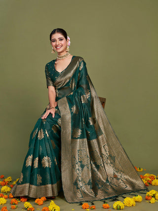 Sangria Ethnic Motifs Woven Design Linen Blend Saree - Distacart