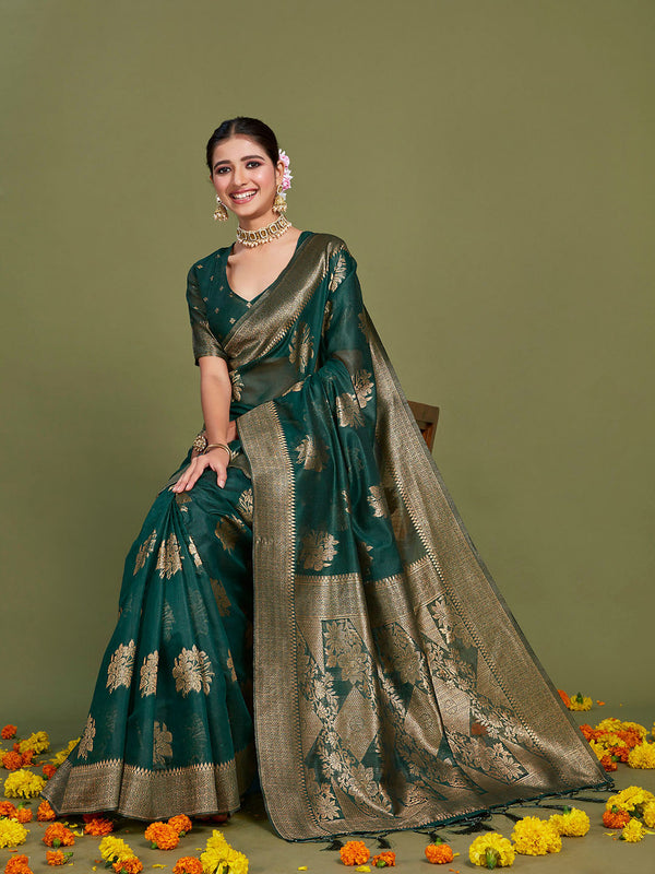 Sangria Ethnic Motifs Woven Design Linen Blend Saree - Distacart