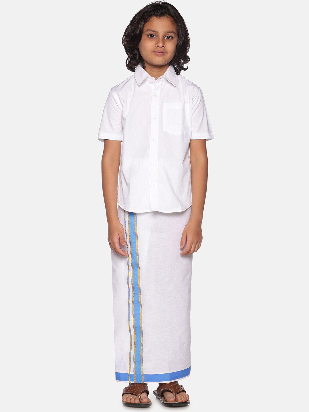 Sethukrishna Boys White Pure Cotton Shirt with Readymade Dhoti - Distacart