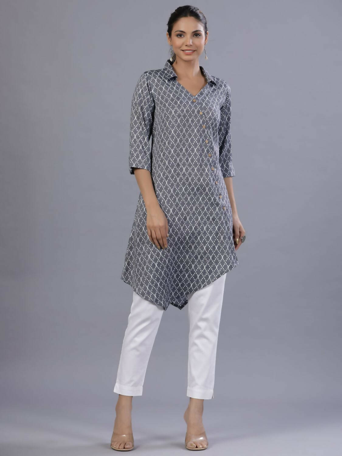 Juniper Women Blue Rayon Printed Asymmetric Kurta - Distacart
