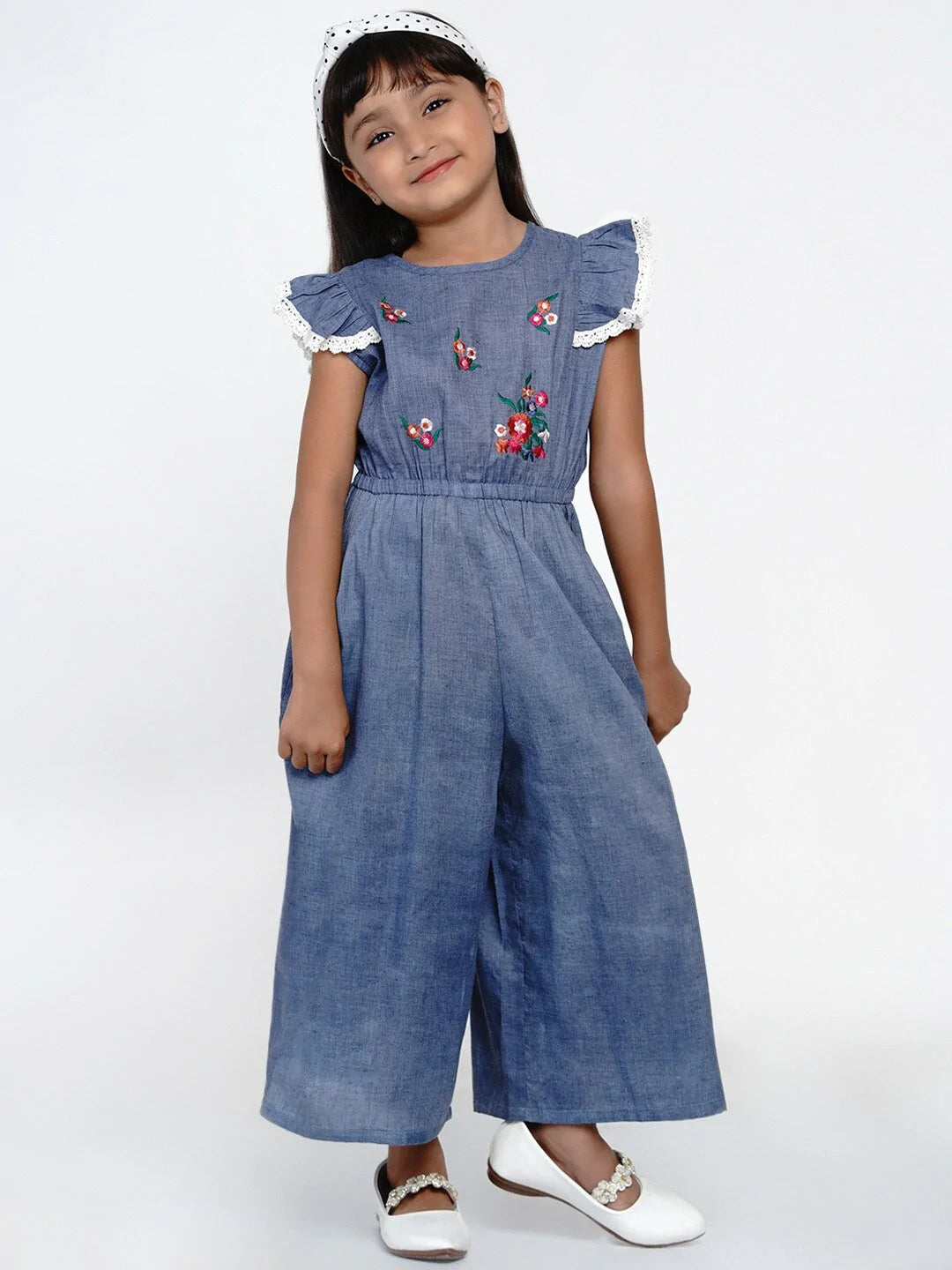 NOZ2TOZ Blue & White Solid Basic Jumpsuit For Girls - Distacart
