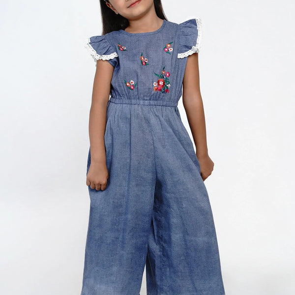 NOZ2TOZ Blue & White Solid Basic Jumpsuit For Girls - Distacart
