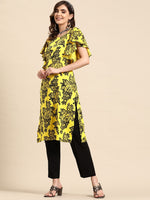 Thumbnail for Sangria Floral Print Flutter Sleeves Kurta - Distacart