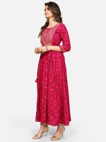 Thumbnail for Kalini Women Pink Bandhani Printed Mirror Work Anarkali Kurta - Distacart