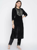 Thumbnail for Women Republic Black Velvet Embroidered Kurta With Pants - Distacart
