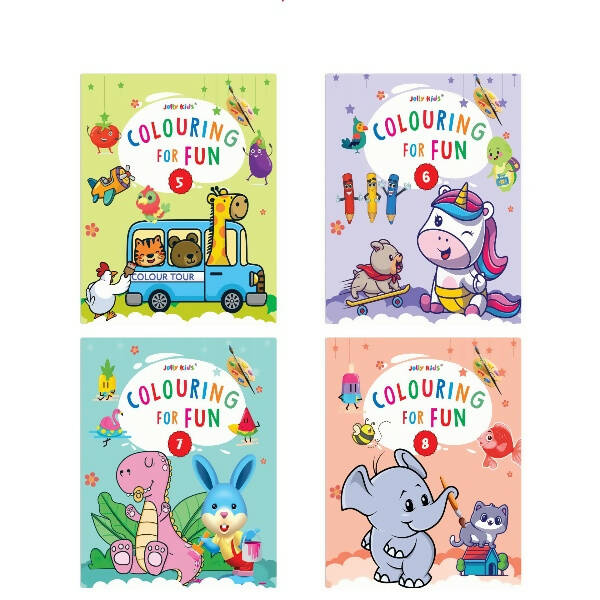 Jolly Kids Colouring for Fun Books B| Set of 4| Each Book 64 Images|Colouring & Painting Books for Kids|Ages 3-8 Year - Distacart