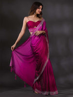 Thumbnail for Koskii Women Maroon & Silver-Toned Beads and Stones Embellished Saree - Distacart