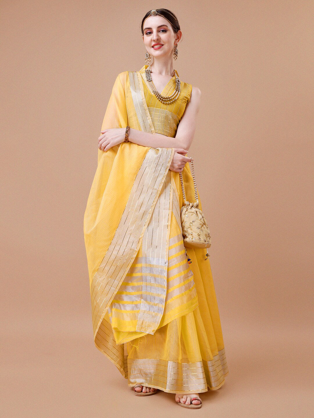 Kalini Checked Zari Detailed Saree - Distacart