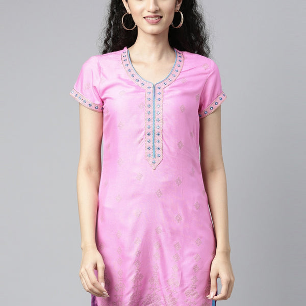 Souchii Pink Embroidered Pastels Kurta - Distacart