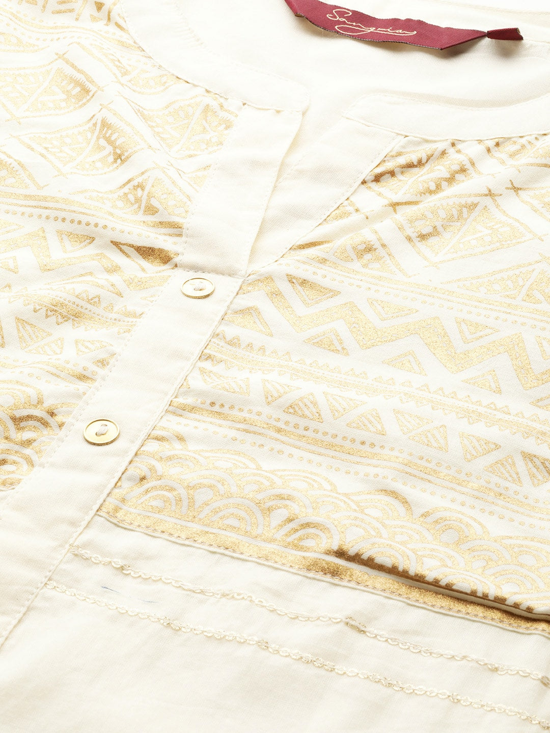 Sangria Women Off-White & Golden Yoke Design Kurta with Trousers - Distacart