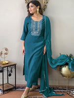 Thumbnail for Kalini Floral Embroidered Sequined Kurta with Trousers & Dupatta - Distacart