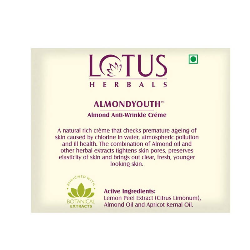 Lotus Herbals Almondyouth Almond Anti-Wrinkle Cream - Distacart