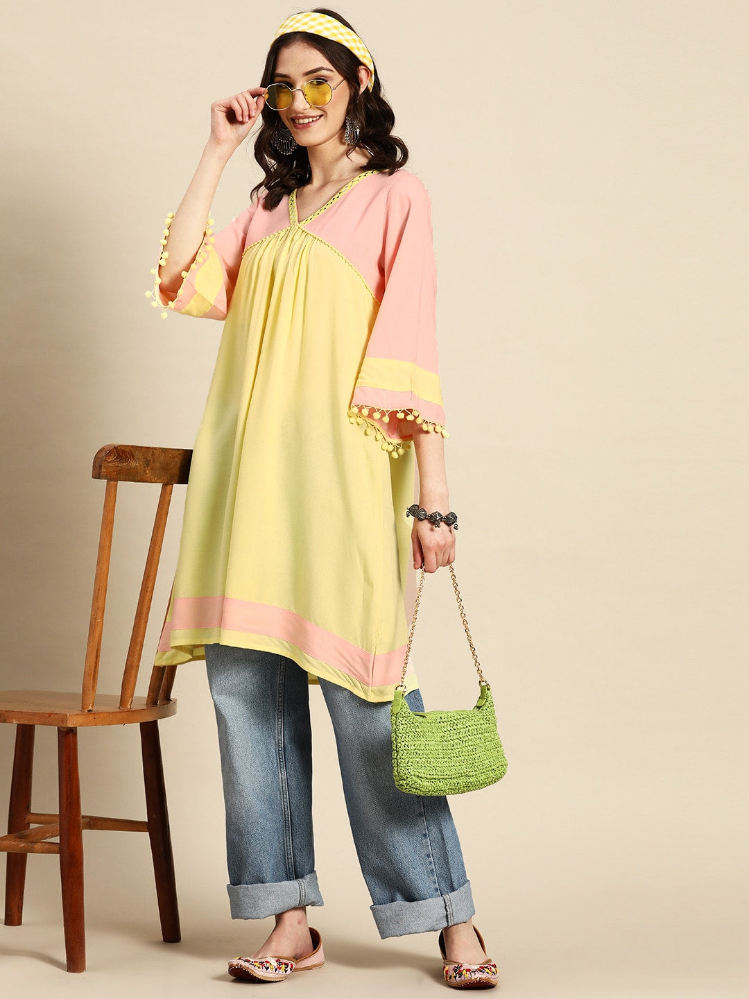 Sangria Colourblocked A-Line Kurta - Distacart