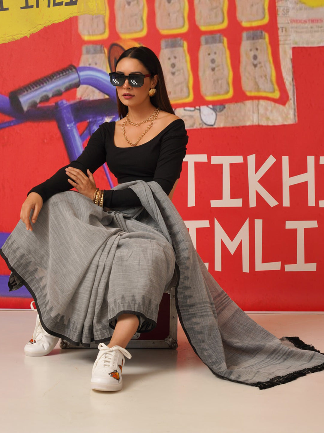 Tikhi Imli Woven Design Cotton Blend Saree - Distacart