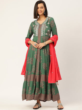 HERE&NOW Women Embroidered Kurta with Trousers & With Dupatta - Distacart