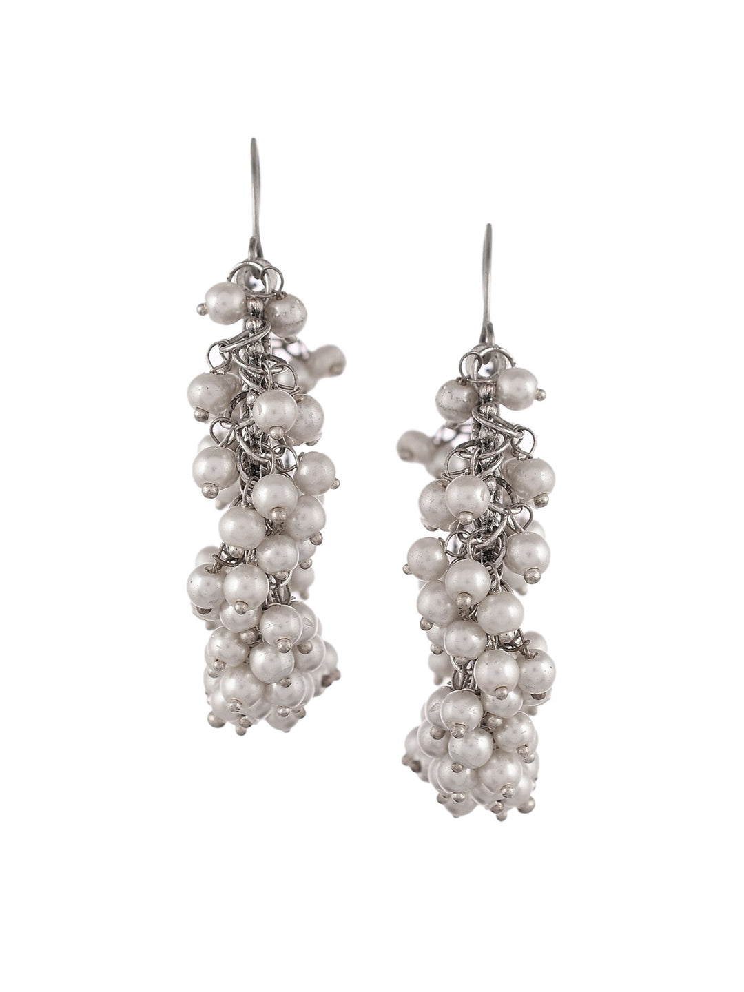 Shoshaa Silver-Toned & White Contemporary Hoop Earrings - Distacart