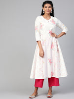 Thumbnail for Biba Women White & Pink Panelled Floral Printed Anarkali Kurta - Distacart