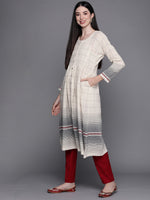 Thumbnail for Biba Women Off White & Grey Checked Extended Sleeves Anarkali Kurta - Distacart