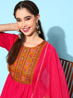 Thumbnail for Sangria Ethnic Motifs Yoke Design Pleated Sequinned Kurta with Trousers & Dupatta - Distacart
