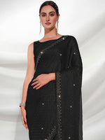 Thumbnail for Mitera Black Embellished Beads and Stones Satin Saree - Distacart