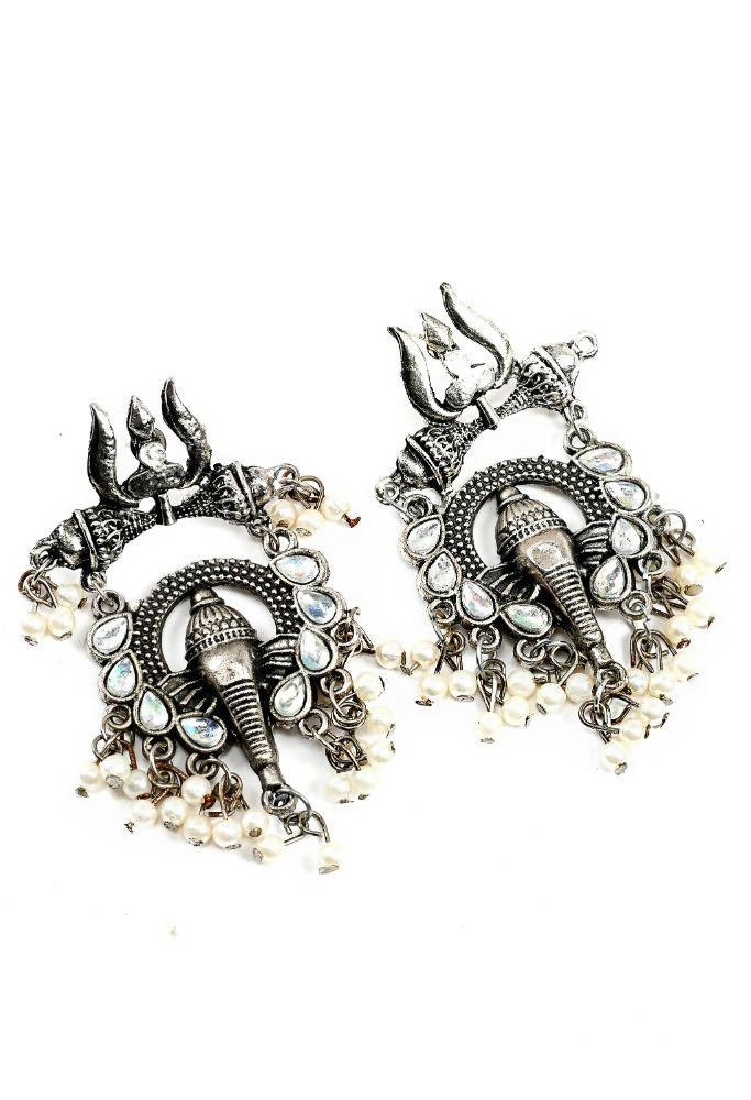 Tehzeeb Creations Oxidised Earrings With Pearl Work And Ganesha Design