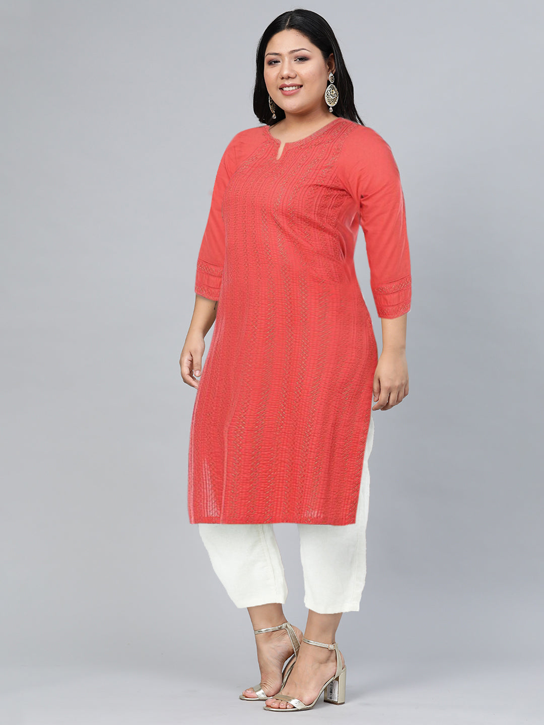 Biba Women Thread Work Pure Cotton Straight Kurta - Distacart