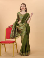 Thumbnail for Kalini Sea Green & Gold-Toned Zari Pure Silk Saree - Distacart