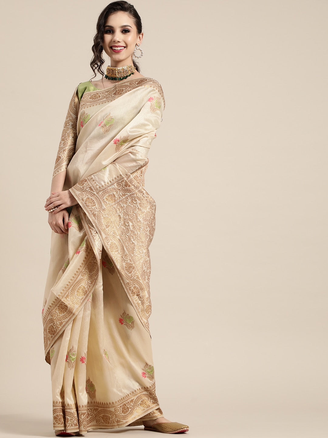 Saree Mall Ethnic Motifs Silk Blend Saree with Woven Design border - Distacart