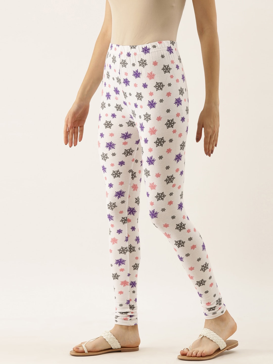 Souchii White & Grey Printed Slim-Fit Ankle-Length Leggings - Distacart